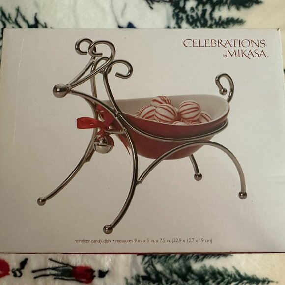 NWT Celebrations by Mikasa Reindeer Candy Dish Silver - Classic and Stylish! - Picture 1 of 1